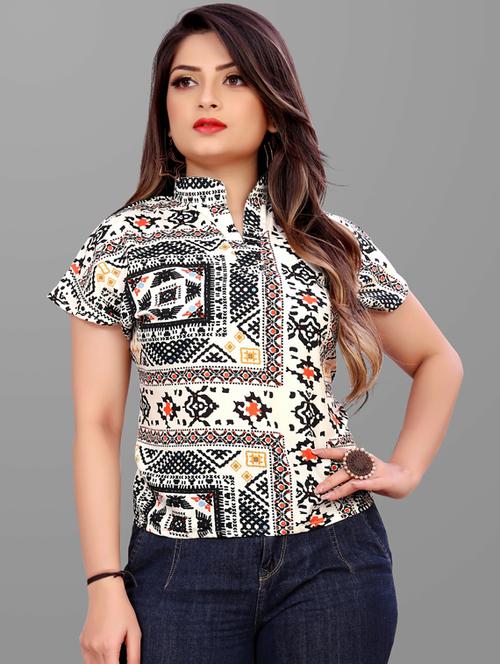 printed crepe regular top - 19755456 - Very Small Image - 1