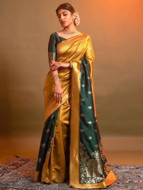 women's self design gold colored saree with blouse - 19756054 - Very Small Image - 1
