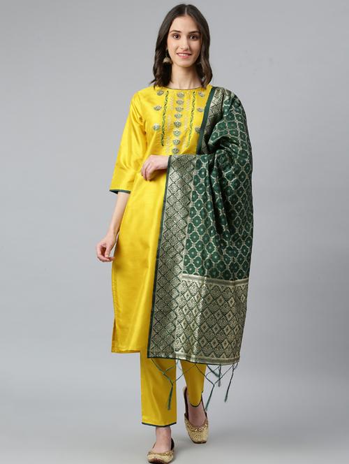women three quarter sleeve kurta pant with dupatta set - 19756374 - Very Small Image - 1
