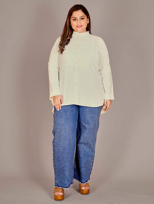 women's high-low mandarin neck top - 19756467 - Very Small Image - 1