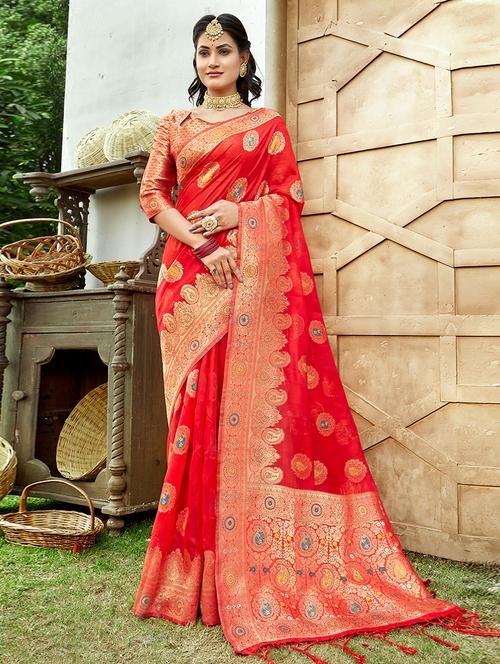 red silk saree - 19757017 - Very Small Image - 1