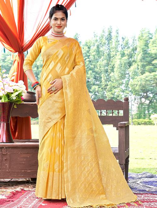 yellow cotton saree - 19757077 - Very Small Image - 1