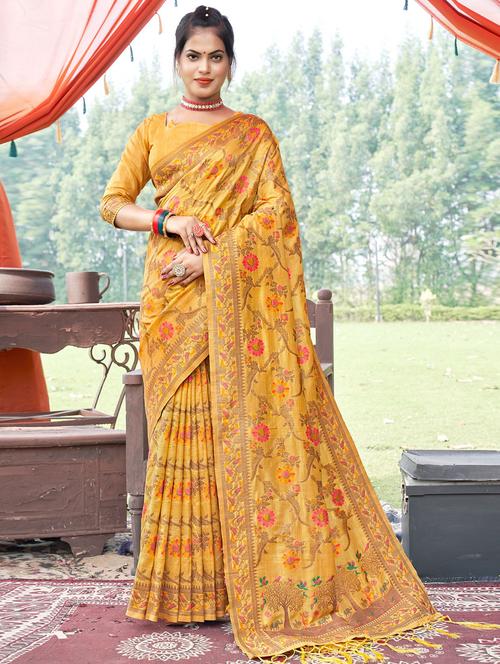 women's self design mustard colored saree - 19757093 - Very Small Image - 1
