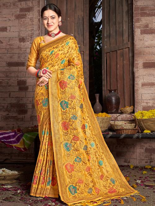 yellow silk saree - 19757104 - Very Small Image - 1
