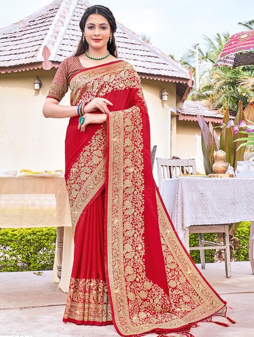 red silk saree - 19757196 - Very Small Image - 1