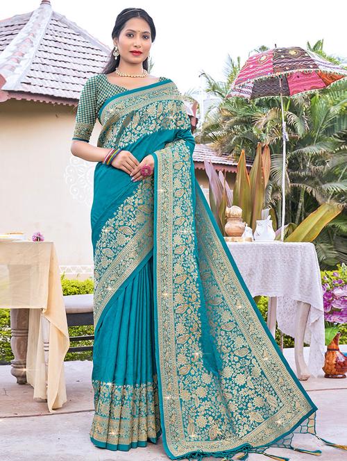 sky blue silk saree - 19757197 - Very Small Image - 1