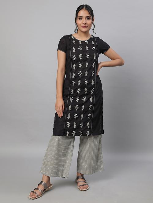 boat neck embroidered kurta palazzo set - 19757698 - Very Small Image - 1