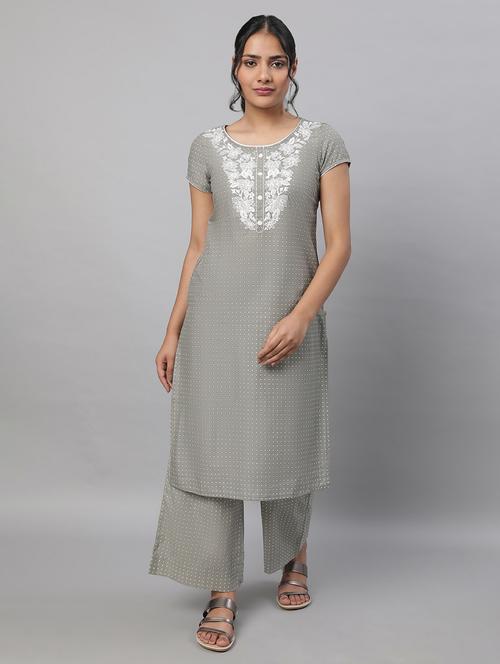 boat neck embroidered kurta palazzo set - 19757701 - Very Small Image - 1