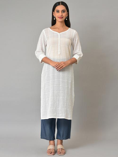 v neck checkered kurta palazzo set - 19757709 - Very Small Image - 1