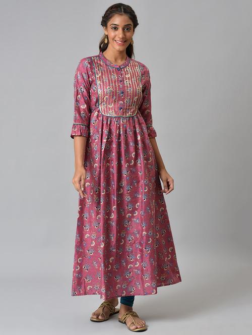 mandarin collar printed kurta legging set - 19757746 - Very Small Image - 1