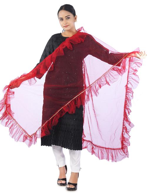 red plain net dupatta - 19763175 - Very Small Image - 1
