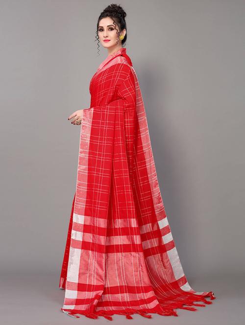 red checks printed saree with blouse - 19763431 - Very Small Image - 1