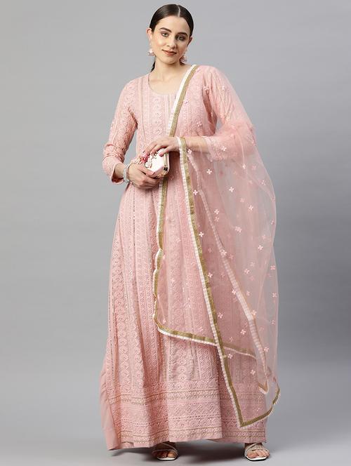 embroidered semi stitched suit set - 19763488 - Very Small Image - 1