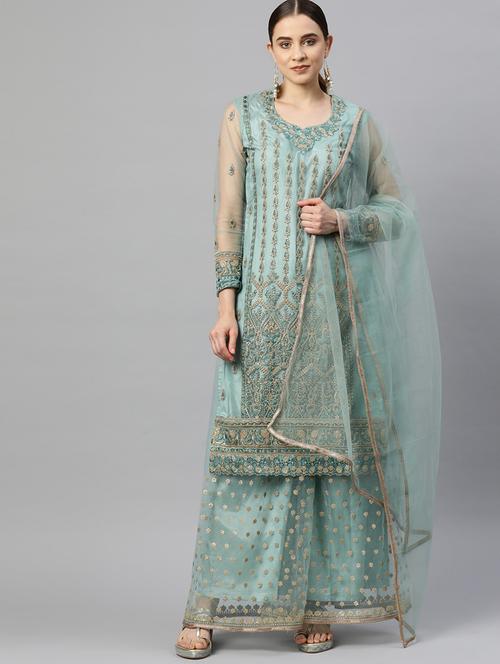 embroidered semi stitched suit set - 19763500 - Very Small Image - 1