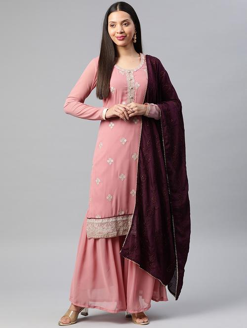 embroidered semi stitched suit set - 19763518 - Very Small Image - 1