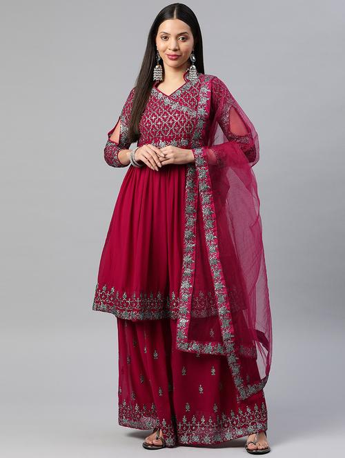 embroidered semi stitched suit set - 19763519 - Very Small Image - 1