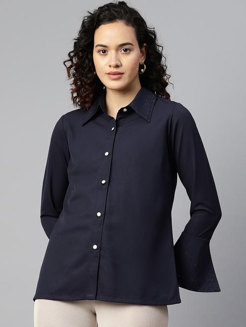 navy blue solid regular shirt - 19764416 - Very Small Image - 1