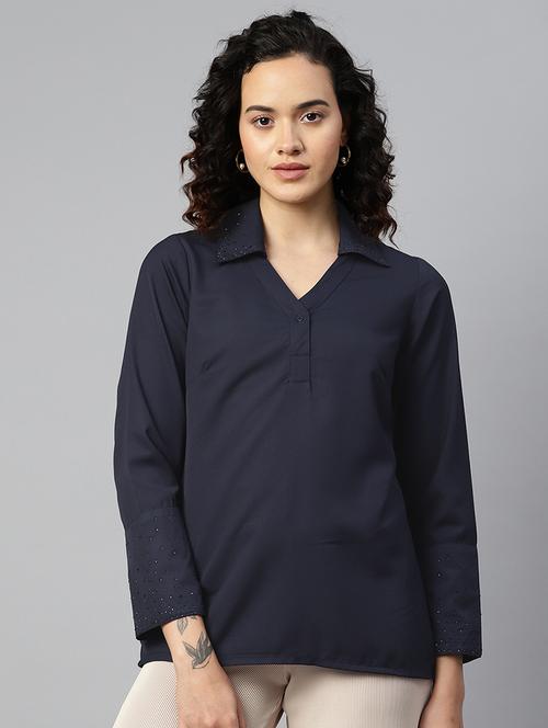 navy blue solid regular tunic - 19764418 - Very Small Image - 1