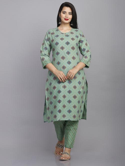keyhole neck printed kurta pant set - 19764577 - Very Small Image - 1