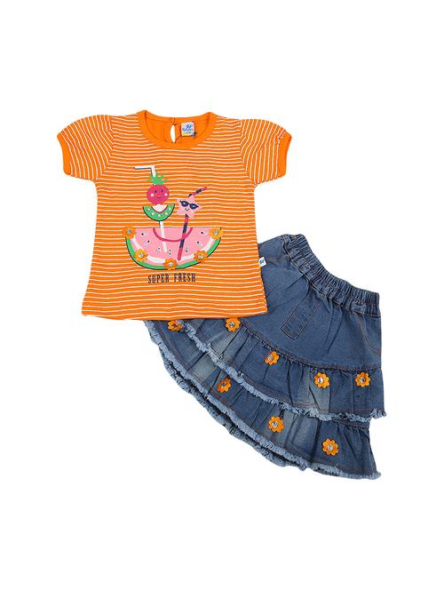 girls orange printed shorts set - 19765524 - Very Small Image - 1
