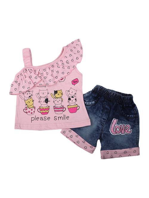 girls pink printed shorts set - 19765561 - Very Small Image - 1