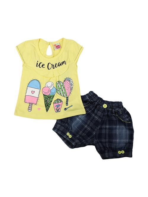 girls yellow graphic printed shorts set - 19765567 - Very Small Image - 1