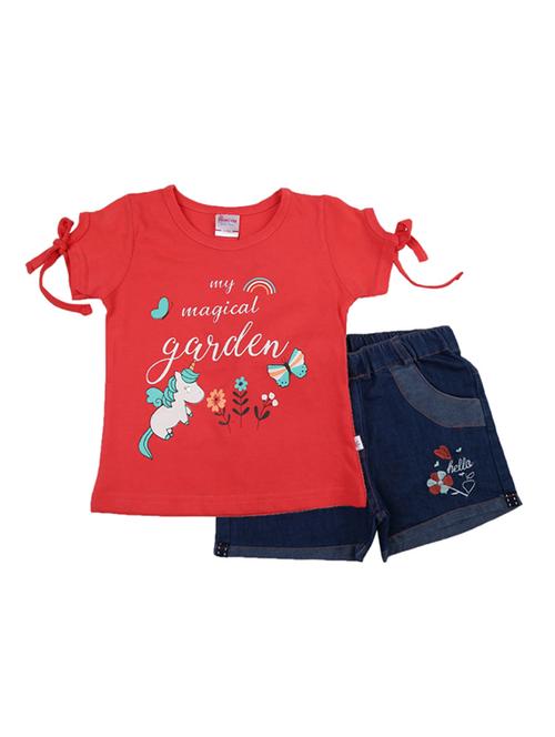 girls round neck printed twin set - 19765605 - Very Small Image - 1