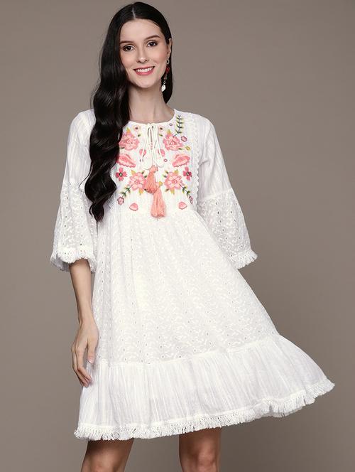tie up neck floral drop waist dress - 19765892 - Very Small Image - 1