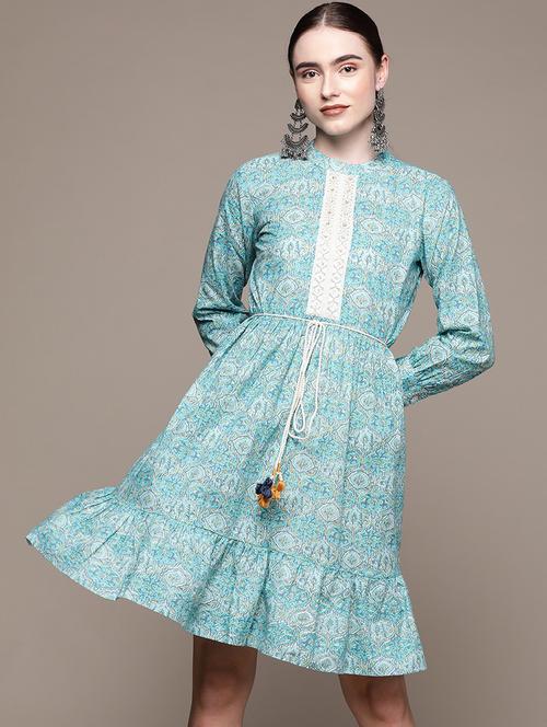 sky blue printed a-line ethnic dress - 19765903 - Very Small Image - 1