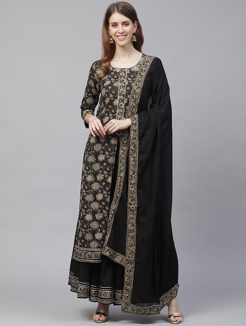 black printed kurta sharara set - 19765913 - Very Small Image - 1
