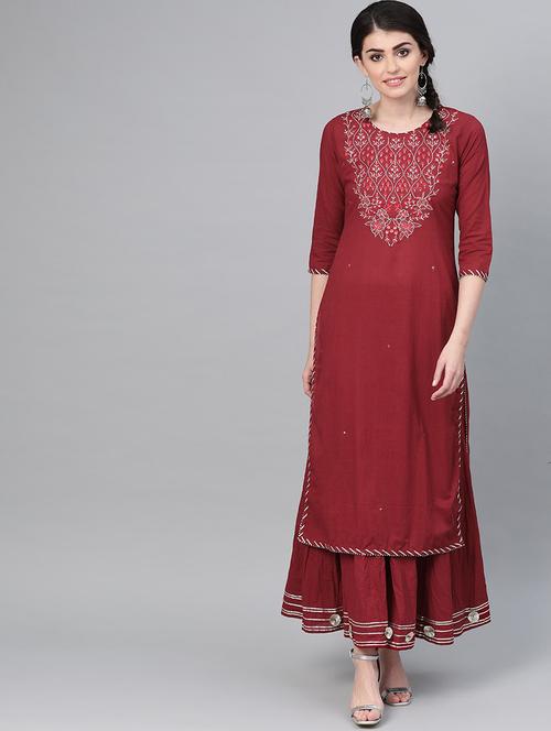 embroidered kurta sharara set - 19765936 - Very Small Image - 1
