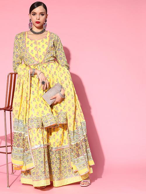 printed gota work kurta sharara set - 19765994 - Very Small Image - 1