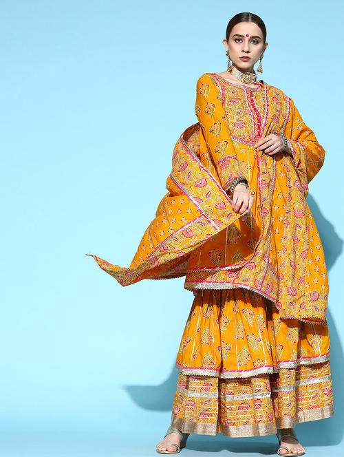 printed gota work kurta sharara set - 19766017 - Very Small Image - 1
