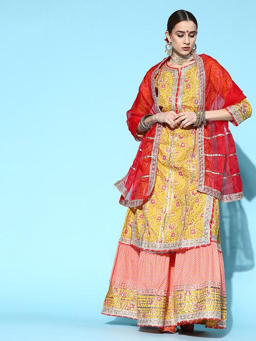printed gota work kurta sharara set - 19766020 - Very Small Image - 1