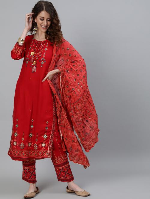 printed gota work kurta pant set - 19766070 - Very Small Image - 1