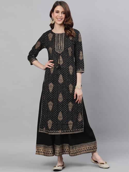printed sequin work kurta sharara set - 19766077 - Very Small Image - 1