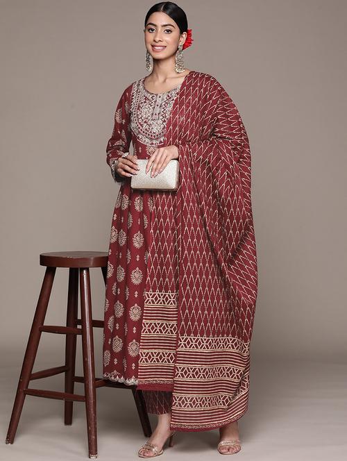 embroidered print kurta pant set - 19766088 - Very Small Image - 1