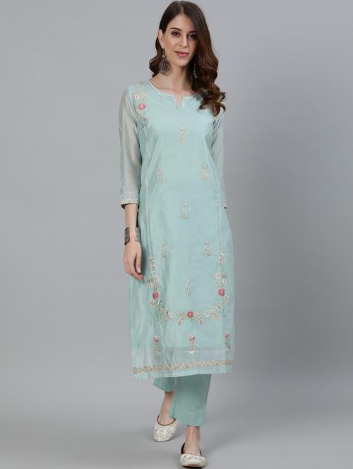 floral embroidered kurta pant set - 19766154 - Very Small Image - 1