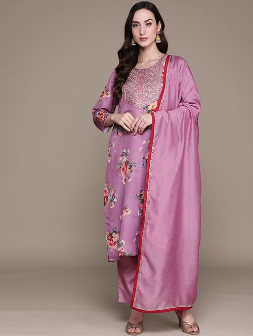 floral embroidered kurta pant set - 19766157 - Very Small Image - 1
