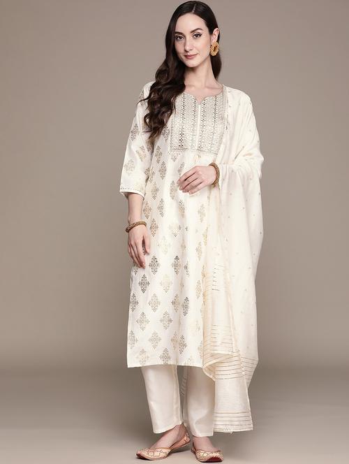 embroidered kurta pant set with dupatta - 19766158 - Very Small Image - 1