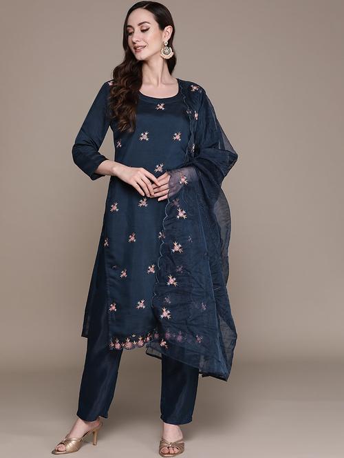 floral embroidered kurta pant set with dupatta - 19766159 - Very Small Image - 1
