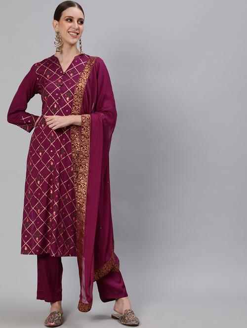 printed kurta pant set with dupatta - 19766176 - Very Small Image - 1