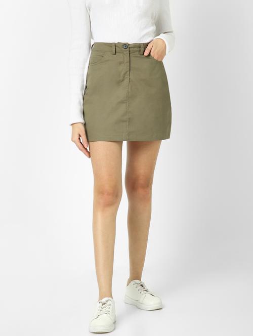 olive solid cotton skirt - 19766613 - Very Small Image - 1