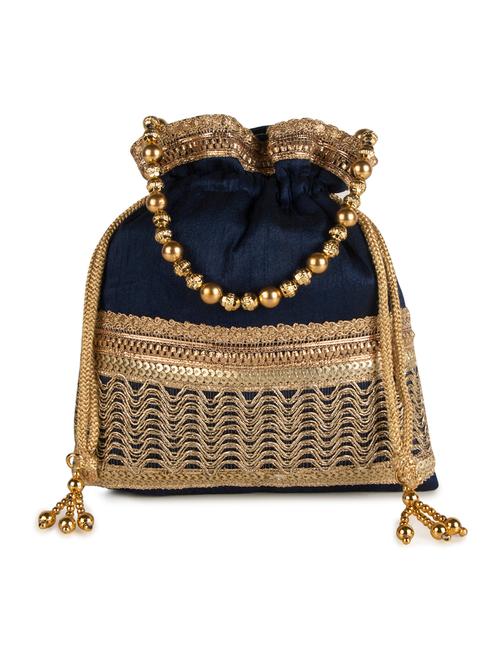 navy blue faux silk ethnic potli - 19768247 - Very Small Image - 1