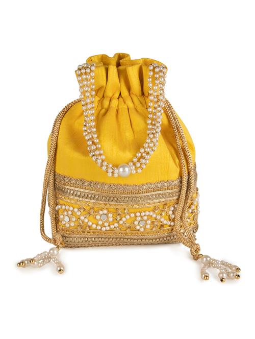 yellow faux silk ethnic potli - 19768251 - Very Small Image - 1