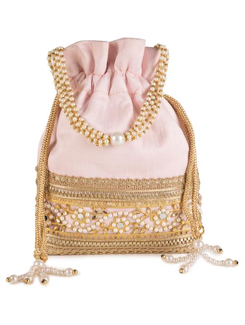 pink faux silk ethnic potli - 19768254 - Very Small Image - 1