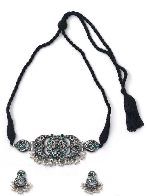 silver brass oxidised choker necklaces and earring - 19768388 - Very Small Image - 1