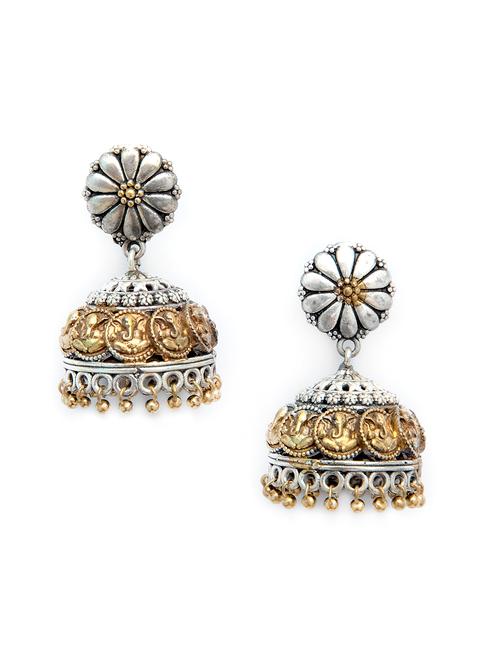 elephant design dual tone brass jhumka - 19768528 - Very Small Image - 1