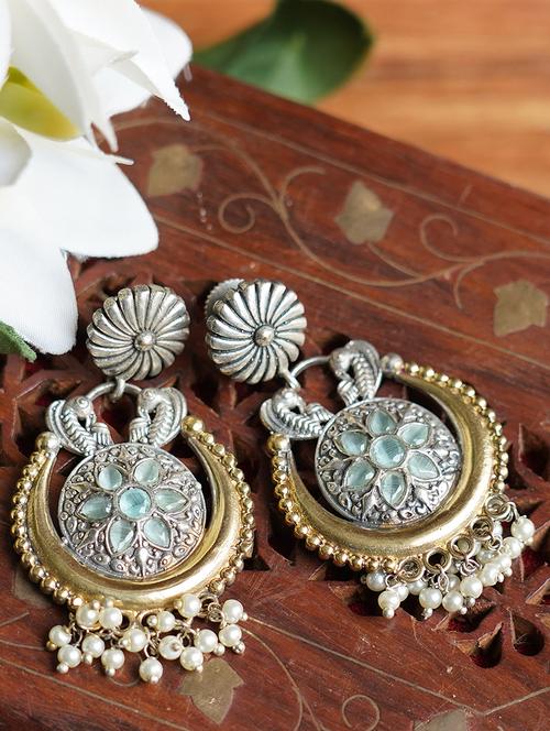 peacock white beads style dual tone brass earrings - 19768550 - Very Small Image - 1