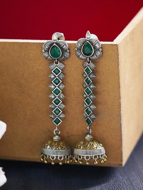 green brass jhumka earring - 19768561 - Very Small Image - 1